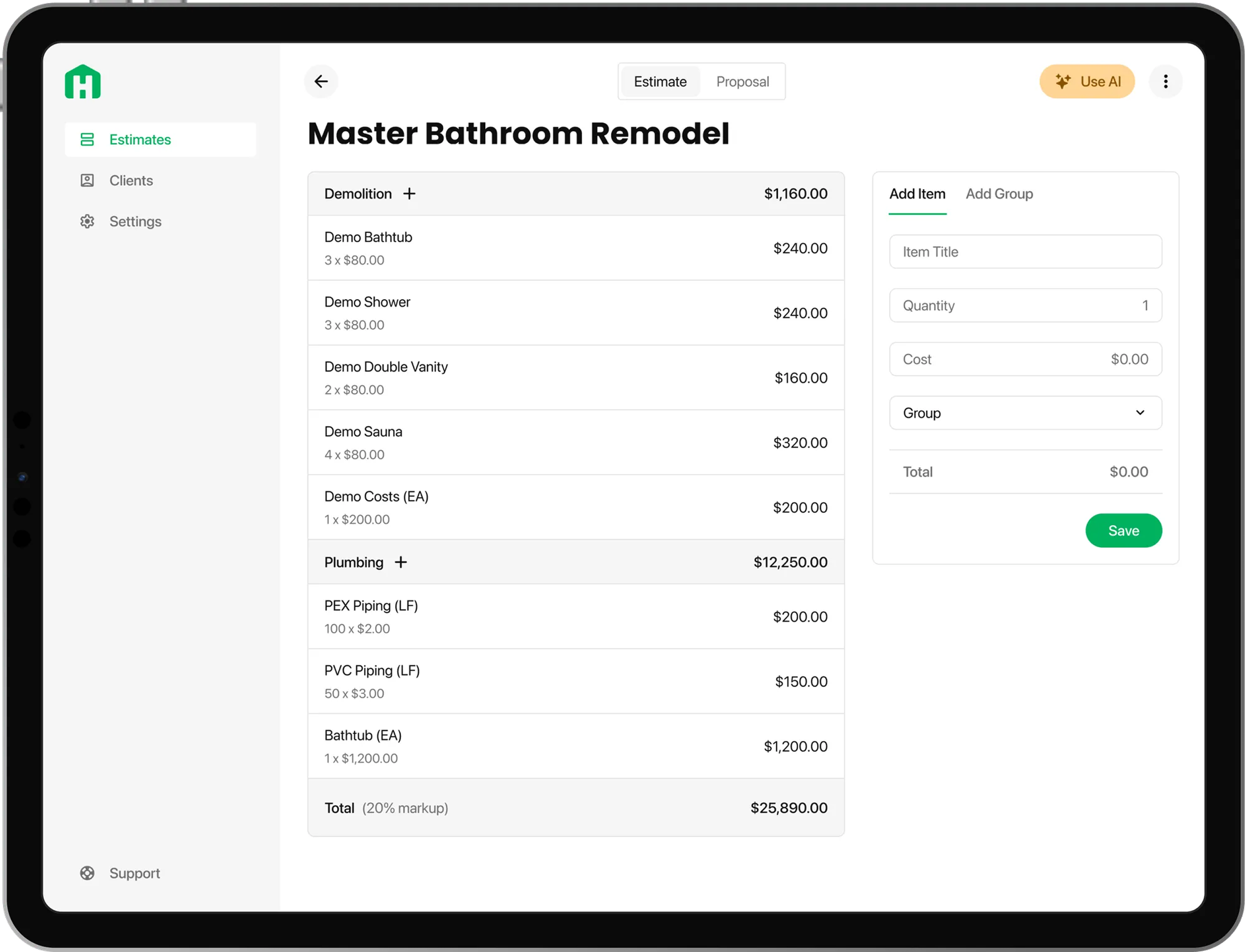 Estimate UI